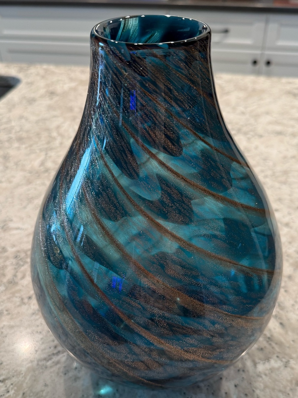 NWT Seaview ™ Swirl Bottle non-lead crystal 11” high vase in blue and gold tones